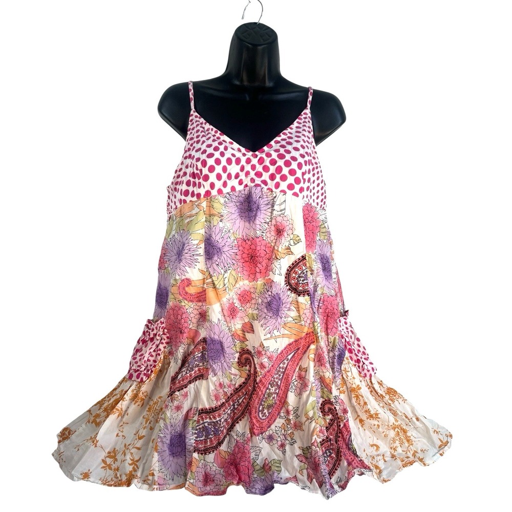 PEPPERMINT BAY sleeveless paisley print swing summer beach boho dress sz L
